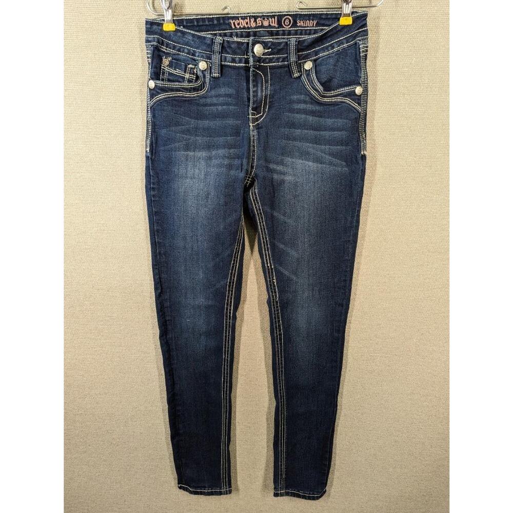 Rebel & Soul Skinny Blue Jeans Size 6 Embroidered Sequins -1223G24
